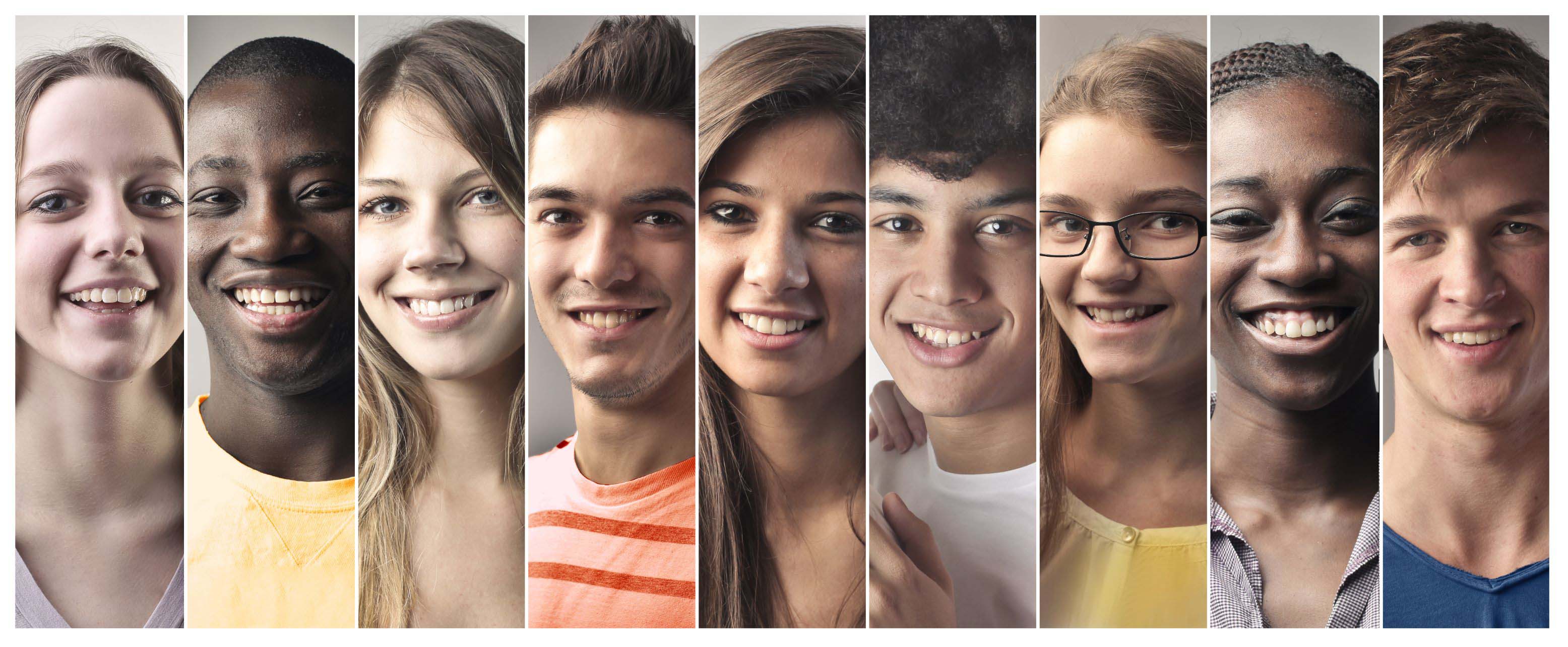 Collage showing 9 young adults of diverse races and genders