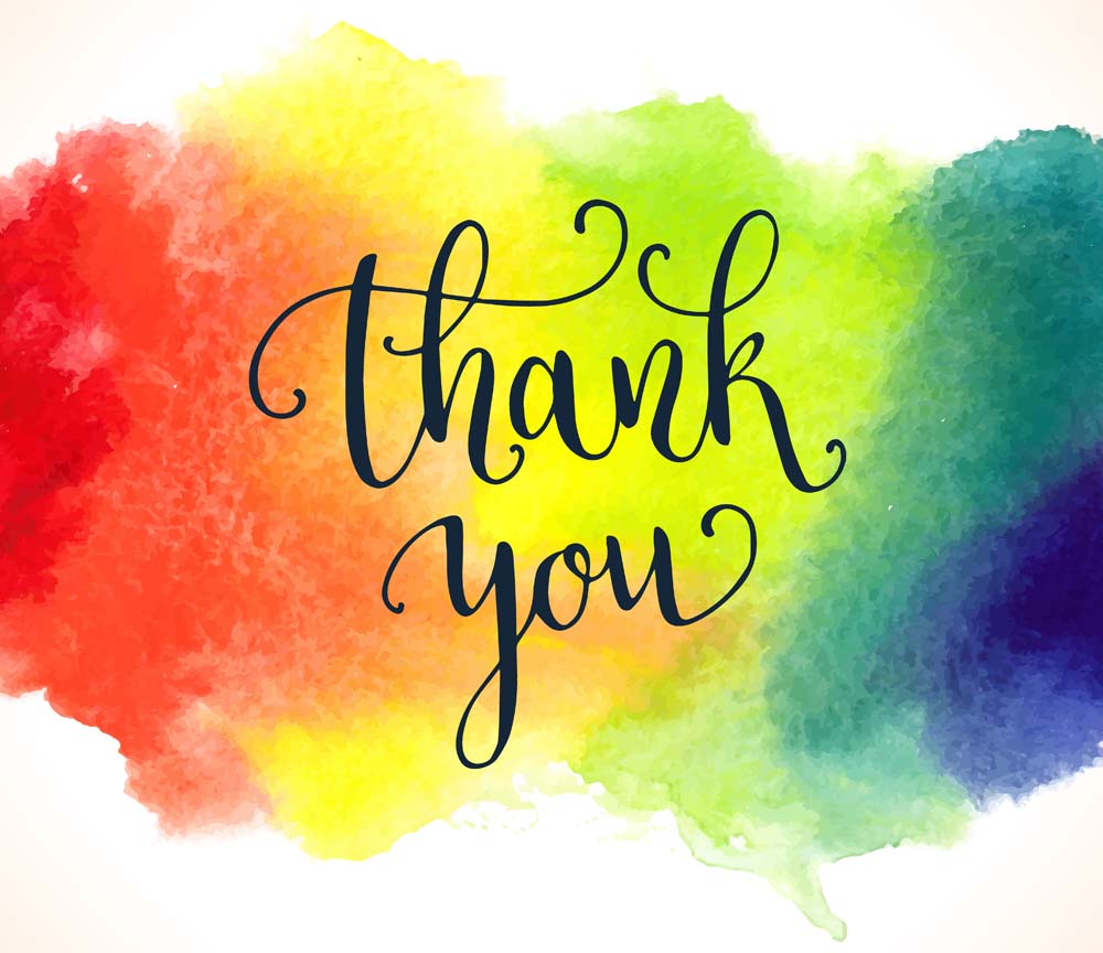 Graphic showing multicolored background behind words Thank You